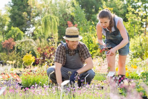 Professional gardener performing lawn care in London