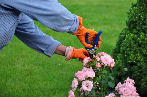 Gardeners planning work with safety briefing and risk assessment forms